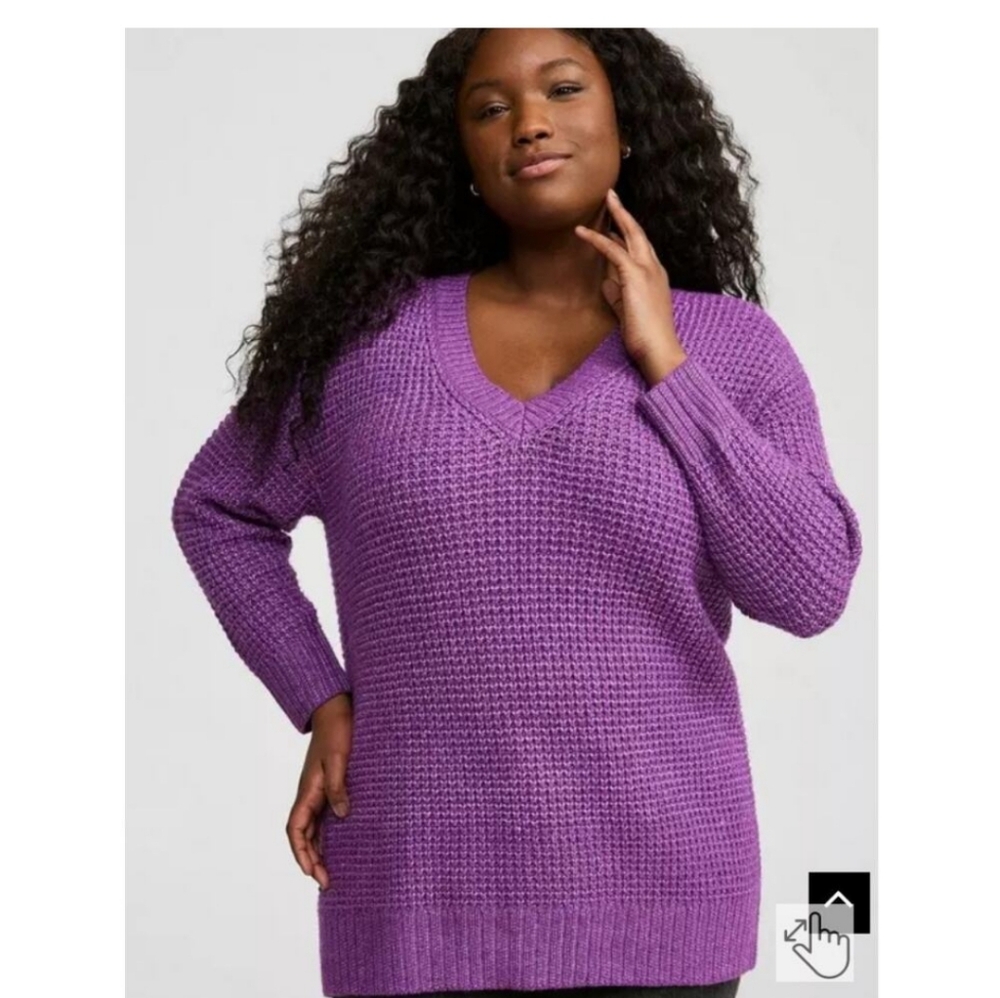 Waffle Drop Shoulder Purple Sweater